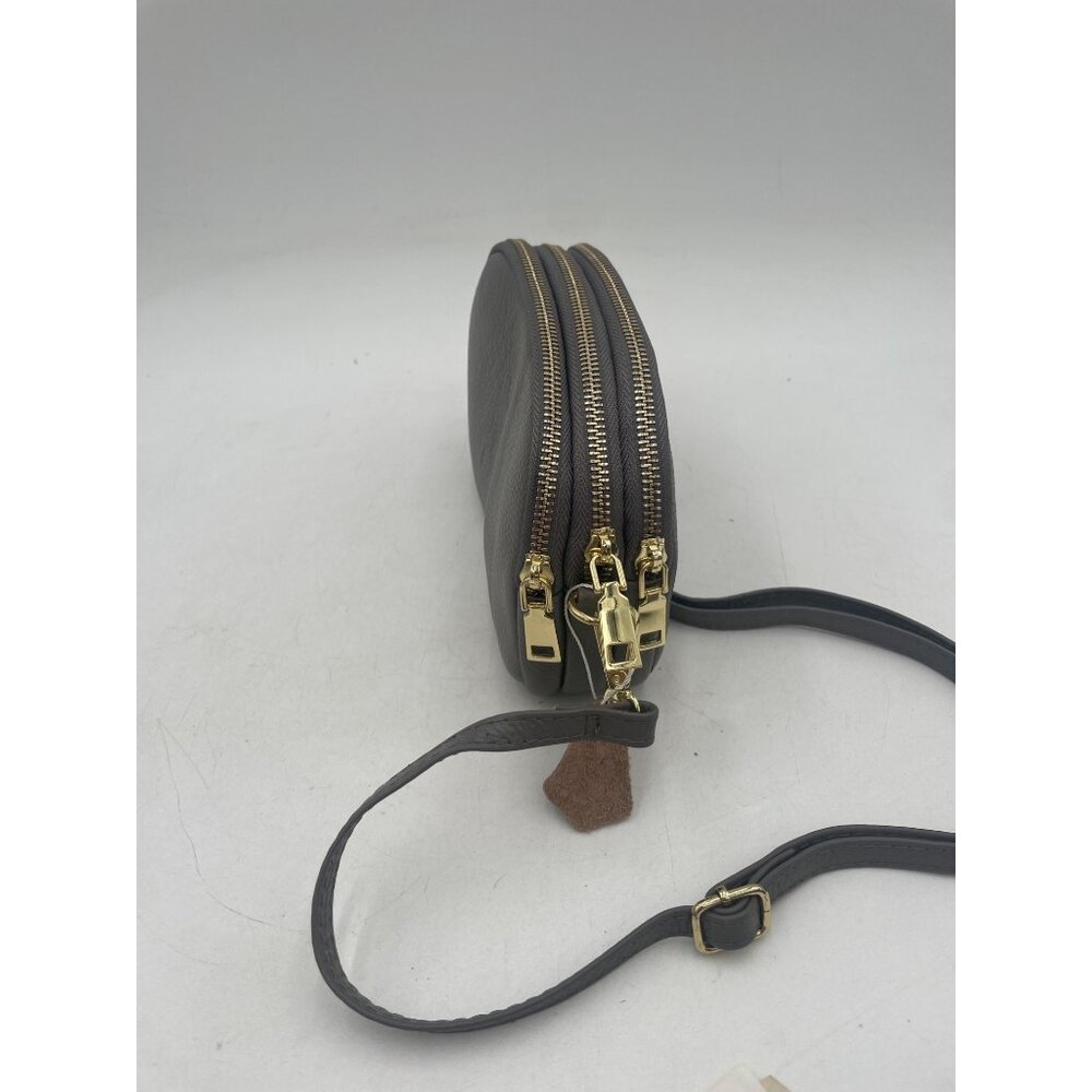 Brown Faux Leather Crossbody Bag With Gold Double Zippers & Antler Logo - Picture 3 of 12